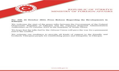 Press Release Regarding the Developments in Ethiopia